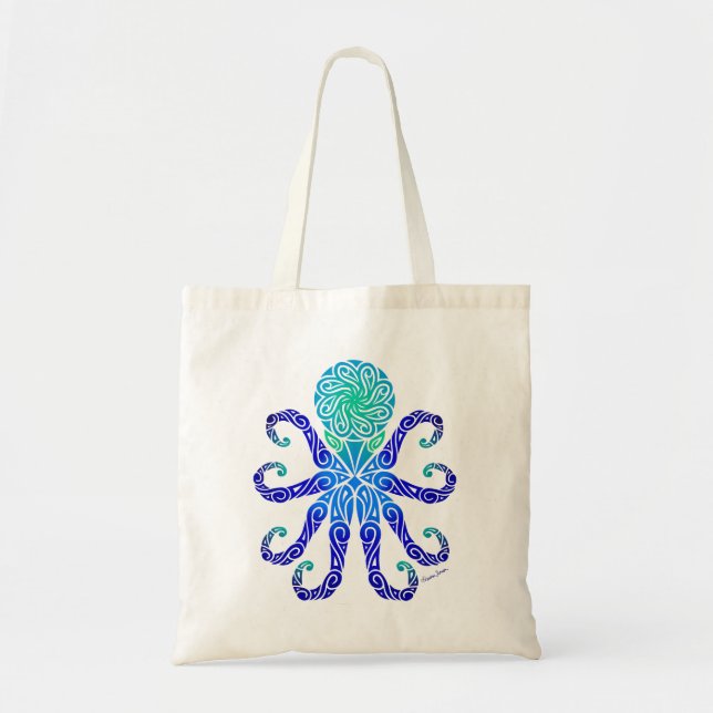 Tribal Octopus Blues/Greens Tote Bag (Front)