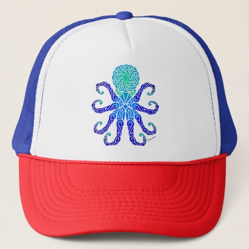 Tribal Octopus BluesGreens Trucker Hat