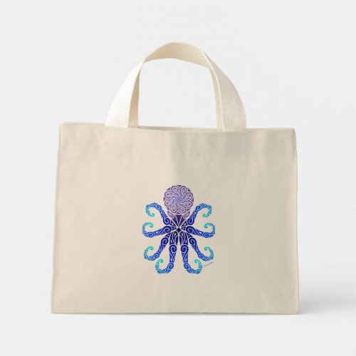 Tribal Octopus Twilight Blues FrontBack Mini Tote Bag