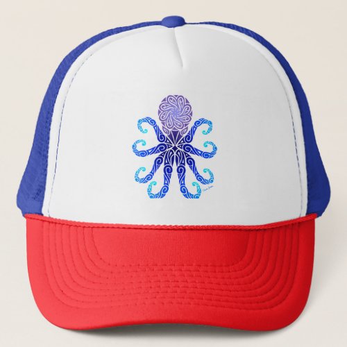 Tribal Octopus Twilight Blues FrontBack Trucker Hat