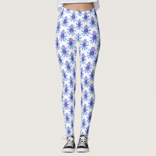 Tribal Octopus Twilight Blues Leggings