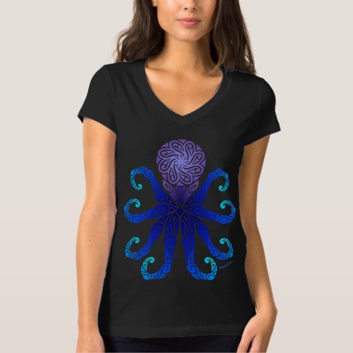 Tribal Octopus Twilight Blues T_Shirt