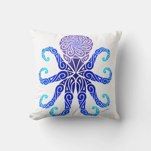 Tribal Octopus Twilight Blues Throw Pillow