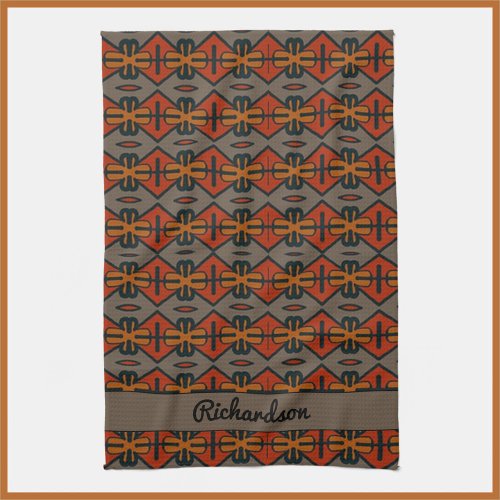 Tribal Orange and Gold Pattern Kitchen Towel
