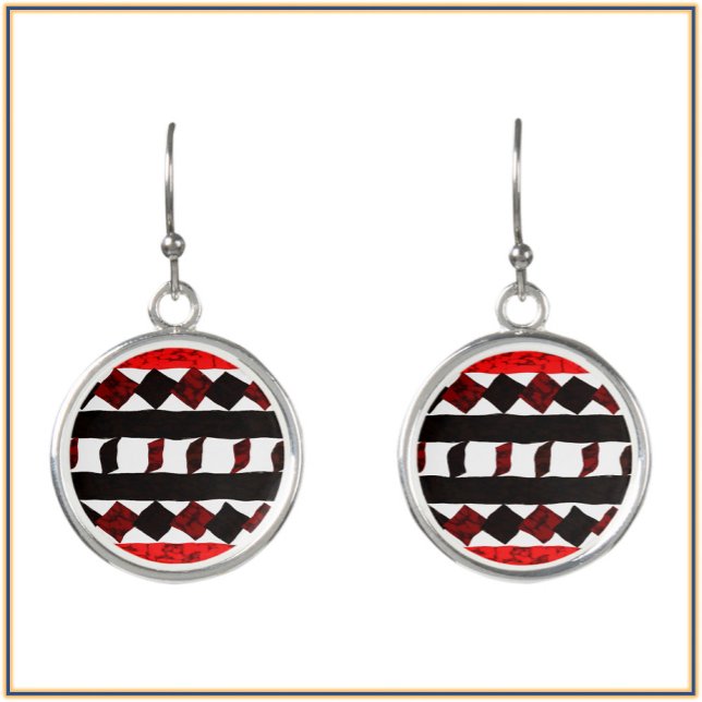 Tribal Orange Plum and Black Pattern  Earrings (Creator Uploaded)