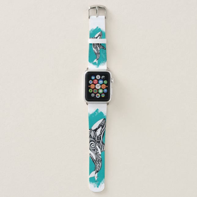 Tribal Orca Brushed Teal Apple Watch Band (Front)