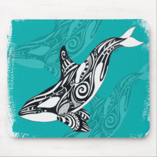 Tribal Orca Brushed Teal Mouse Pad