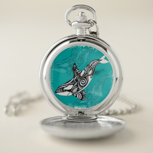 Tribal Orca Brushed Teal Pocket Watch