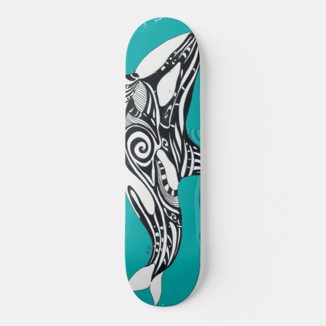 Tribal Orca Brushed Teal Skateboard (Front)
