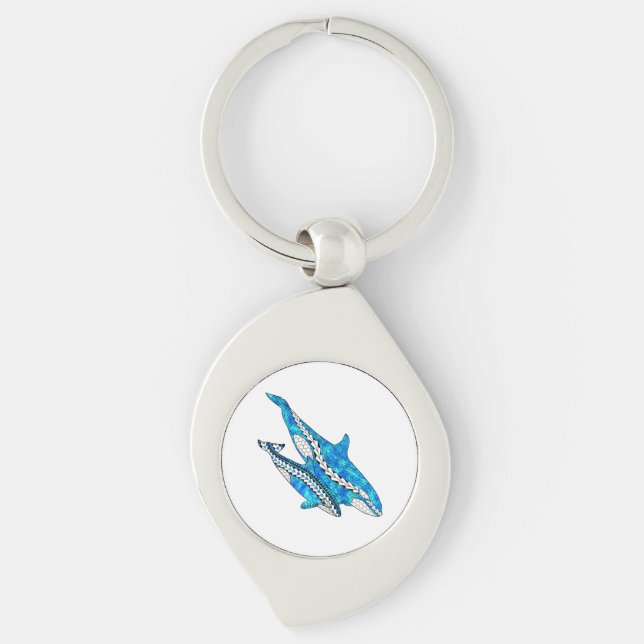Tribal Orca Whales Keychain (Front)