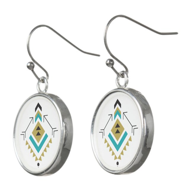 Tribal ornament turquoise and gold earrings (Angled)