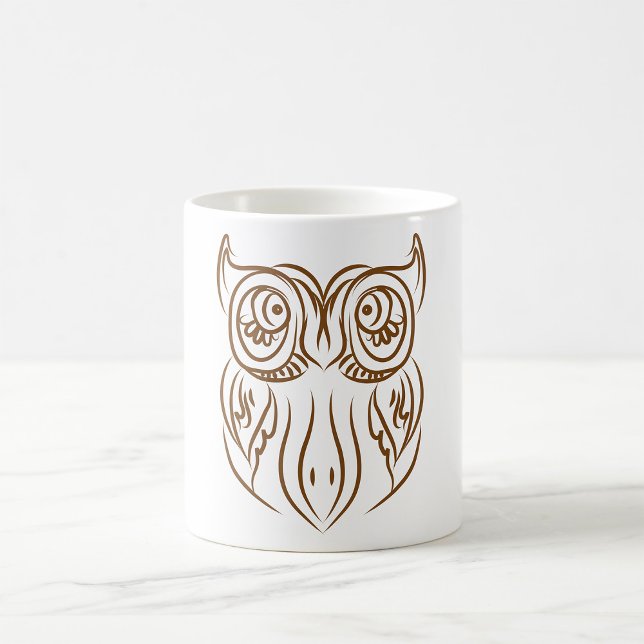 Tribal Owl Line Art Modern Brown Abstract Coffee Mug (Creator Uploaded)