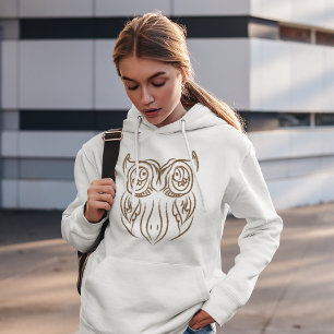 Tribal Owl Line Art Modern Brown Abstract Hoodie