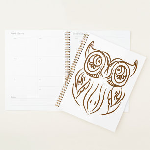 Tribal Owl Line Art Modern Brown Abstract Planner