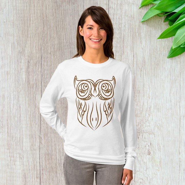 Tribal Owl Line Art Modern Brown Abstract T-Shirt (Creator Uploaded)