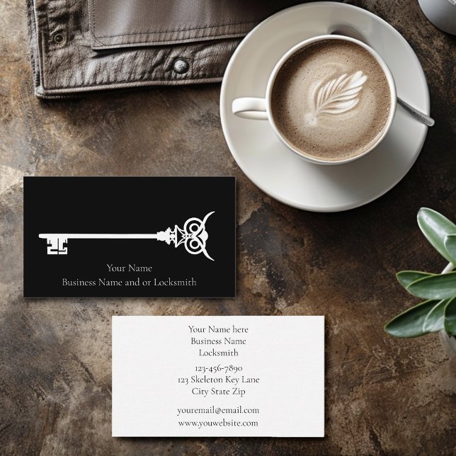 Tribal Owl Skeleton Key Black White Goth Locksmith Business Card (Creator Uploaded)