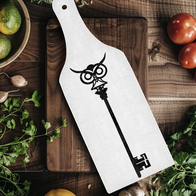 Tribal Owl Skeleton Key Black White Gothic Cutting Board (Creator Uploaded)