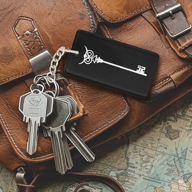 Tribal Owl Skeleton Key Black White Gothic Keychain (Creator Uploaded)