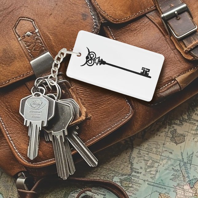 Tribal Owl Skeleton Key Black White Gothic Keychain (Creator Uploaded)