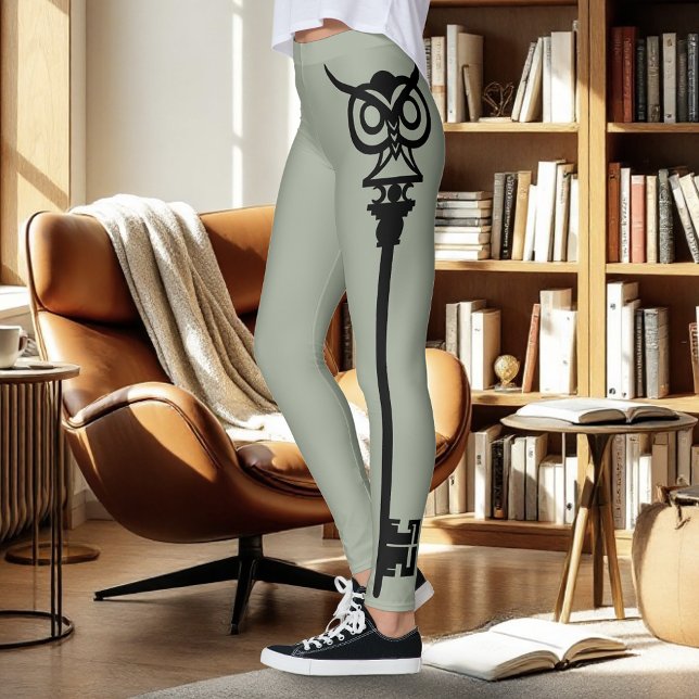 Tribal Owl Skeleton Key Black White Gothic Leggings (Creator Uploaded)