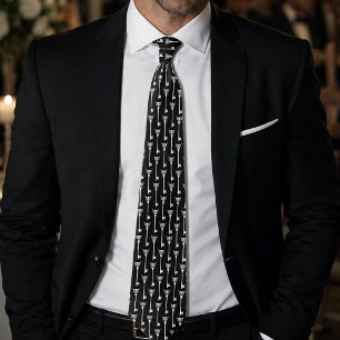 Tribal Owl Skeleton Key Black White Gothic Neck Tie