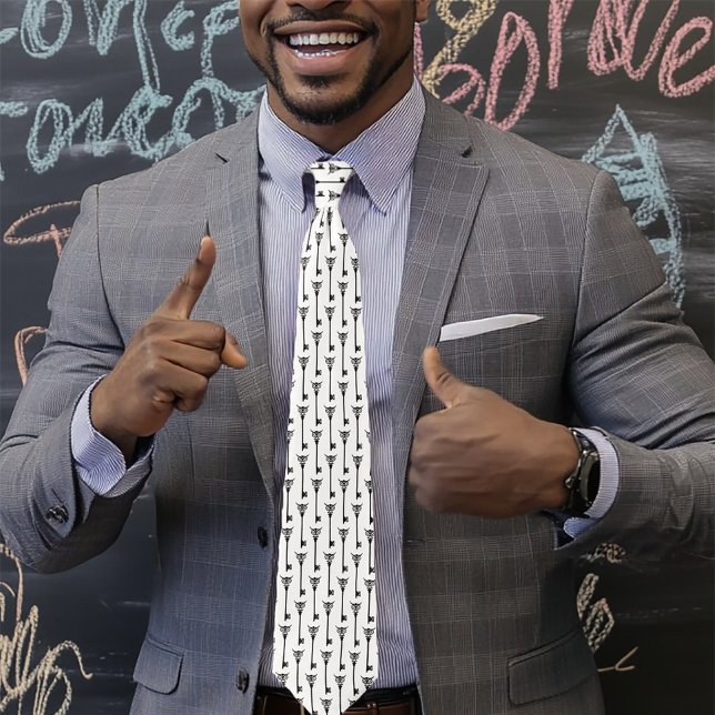 Tribal Owl Skeleton Key Black White Gothic Neck Tie (Creator Uploaded)