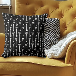 Tribal Owl Skeleton Key Black White Gothic Throw Pillow