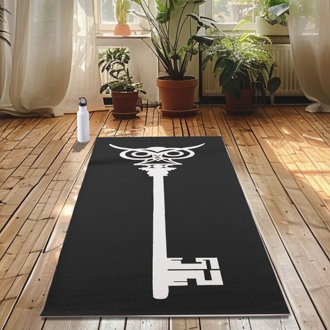 Tribal Owl Skeleton Key Black White Gothic Yoga Mat (Creator Uploaded)