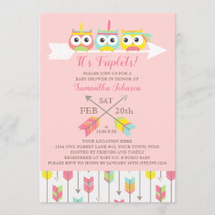 Tribal Owls Triplets Baby Shower Invitation