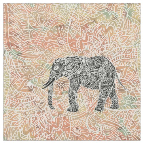 Tribal Paisley Elephant Colorful Henna Pattern Fabric