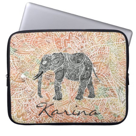 Tribal Paisley Elephant Colorful Henna Pattern Laptop Sleeve