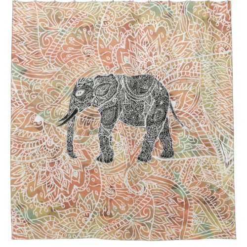 Tribal Paisley Elephant Colorful Henna Pattern Shower Curtain