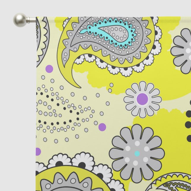 Tribal Paisley Pattern Lemon Yellow Turquoise  Sheer Curtains (Pocket)