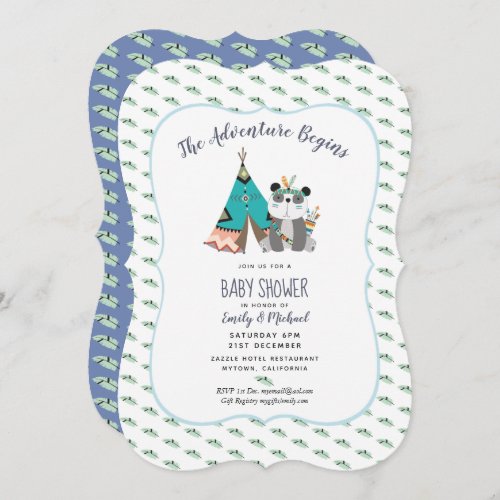 Tribal Panda Baby Boy Shower Invitation