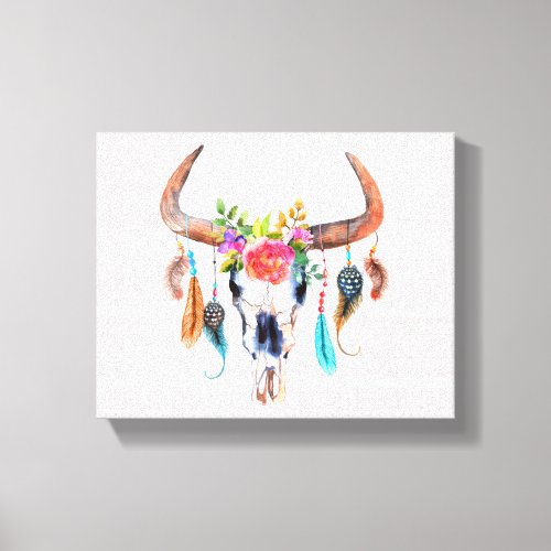 Tribal Pattern And Bull Skull Canvas Print
