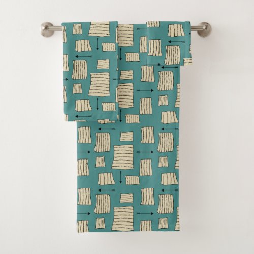 Tribal Pattern Arrows Shapes Tan Black Turquoise Bath Towel Set