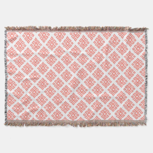 Tribal pattern coral white tile pattern throw throw blanket (Front)
