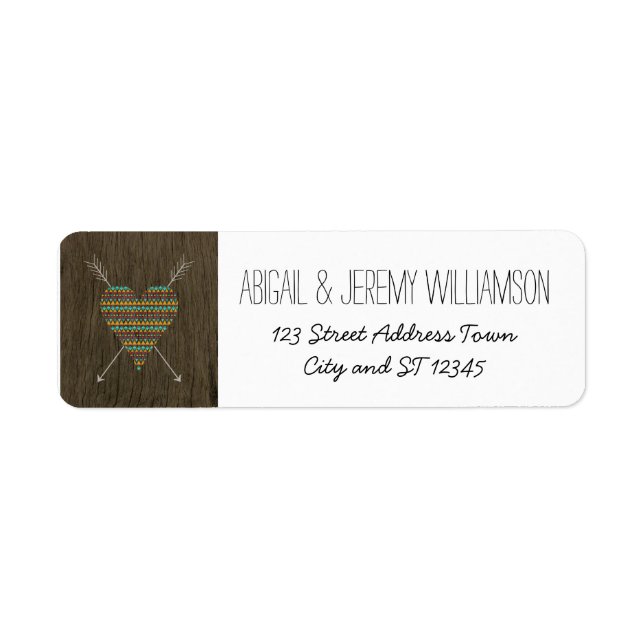 Tribal Pattern Heart & Arrows (Yellow / Aqua) Label (Front)