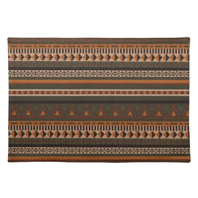 Tribal Pattern on Faux Burlap Texture Cloth Placemat (Front)