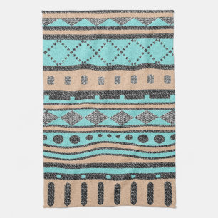 Tribal Pattern Peach And Turquoise Kitchen Towel