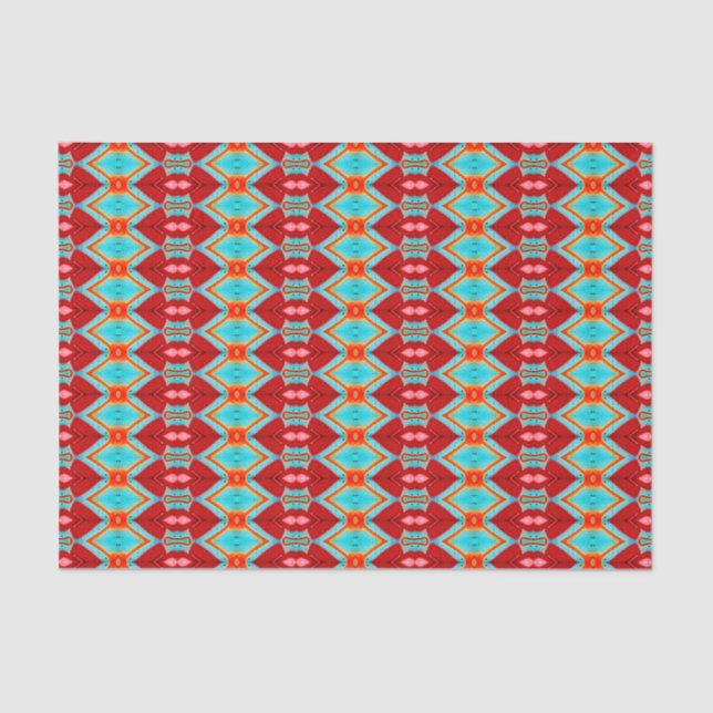 Tribal Pattern Red Teal Pink Art Decoupage Tissue Paper (Front)