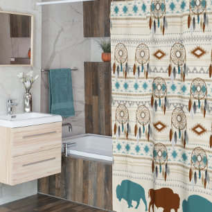 Tribal Pattern Southwest Buffalo Bison Woodland Shower Curtain