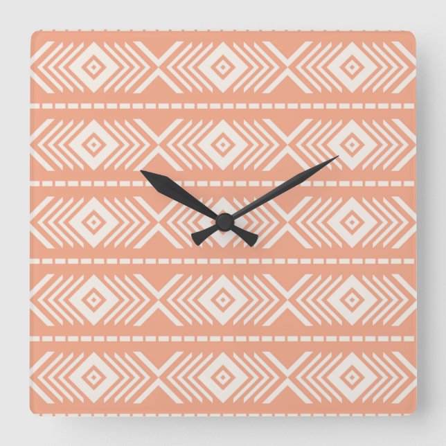 Tribal pattern square wall clock (Front)