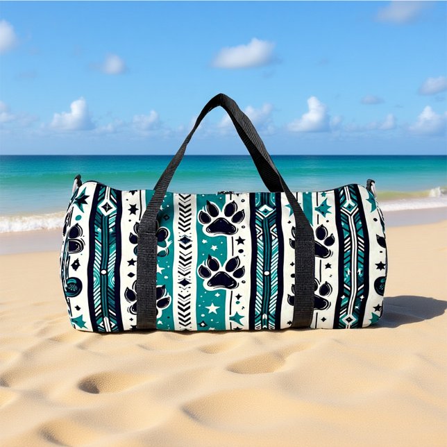 Tribal Paw Print Teal  Duffle Bag (Creator Uploaded)