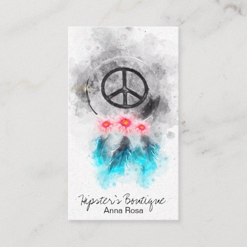*~* Tribal Peace Sign Feathers Flowers Grunge Boho Business Card