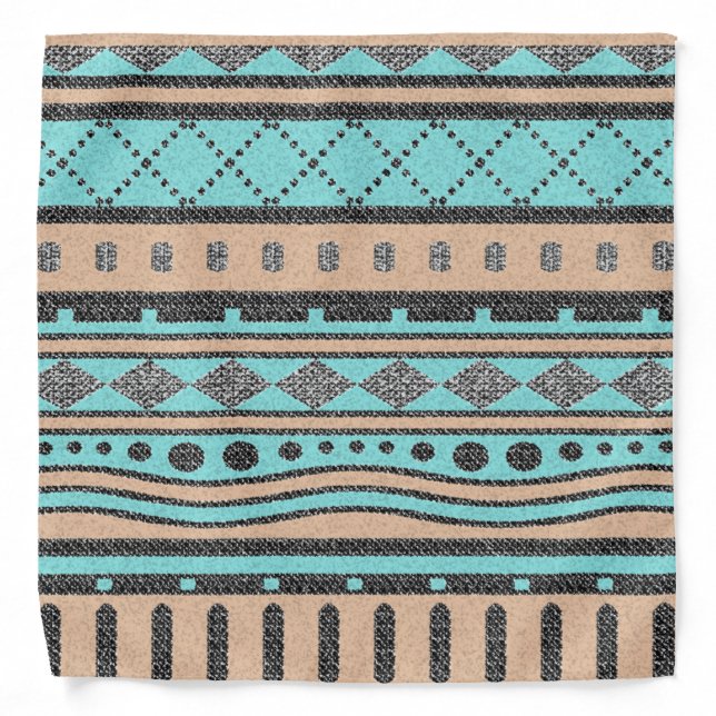 Tribal Peach And Turquoise Aztec Pattern Bandana (Front)