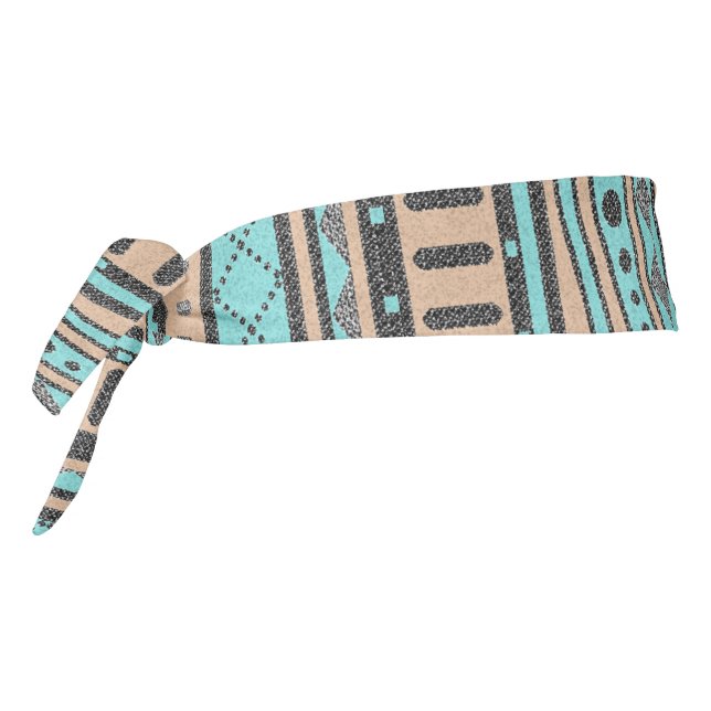 Tribal Peach And Turquoise Pattern Tie Headband (Rotate 270)