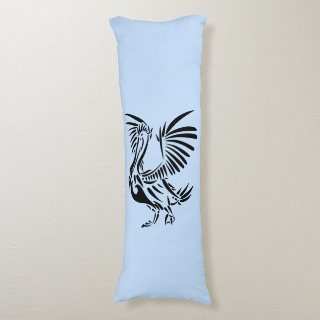 Tribal Pelican Art on Blue Body Pillow (Front Vertical)