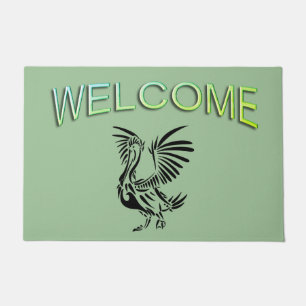Tribal Pelican Art on Green Doormat