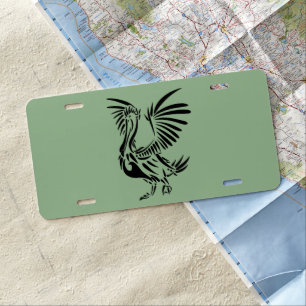 Tribal Pelican Art on Green License Plate